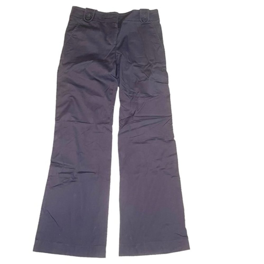 Tory Burch Women's Navy Wide Leg Trousers Pants Cotton Blend Pockets Size 4